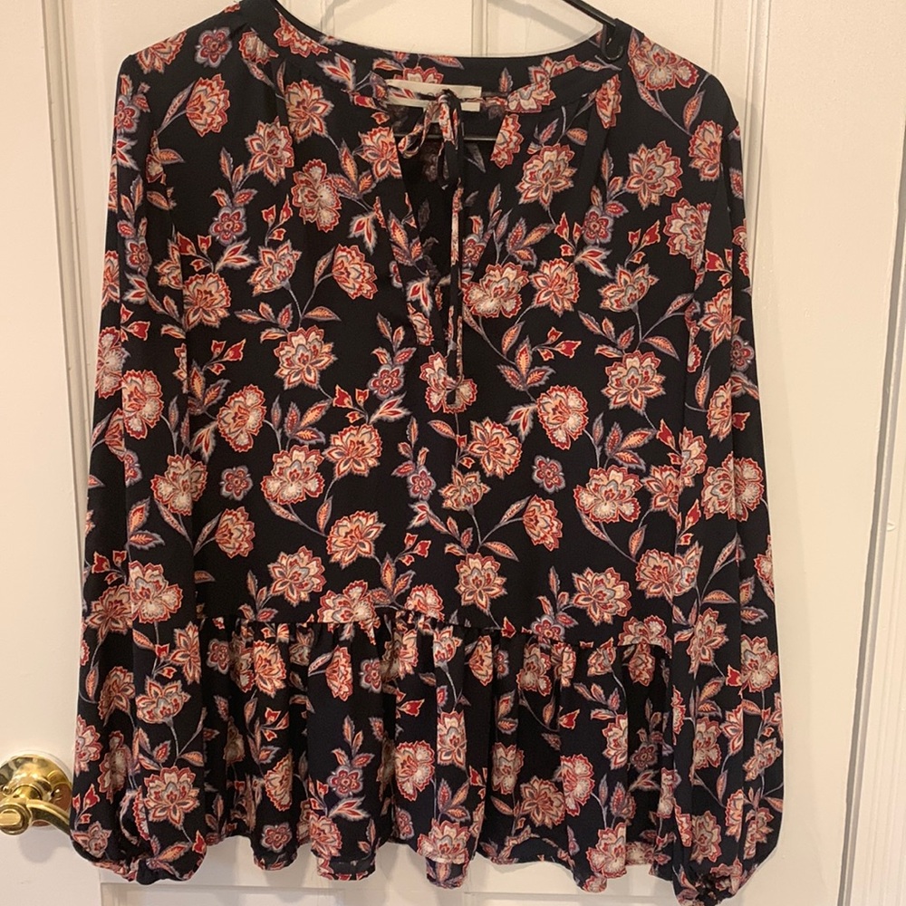Loft navy floral peplum shirt